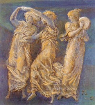  interpreta Pintura al %C3%B3leo - Tres figuras femeninas bailando y jugando prerrafaelita Sir Edward Burne Jones